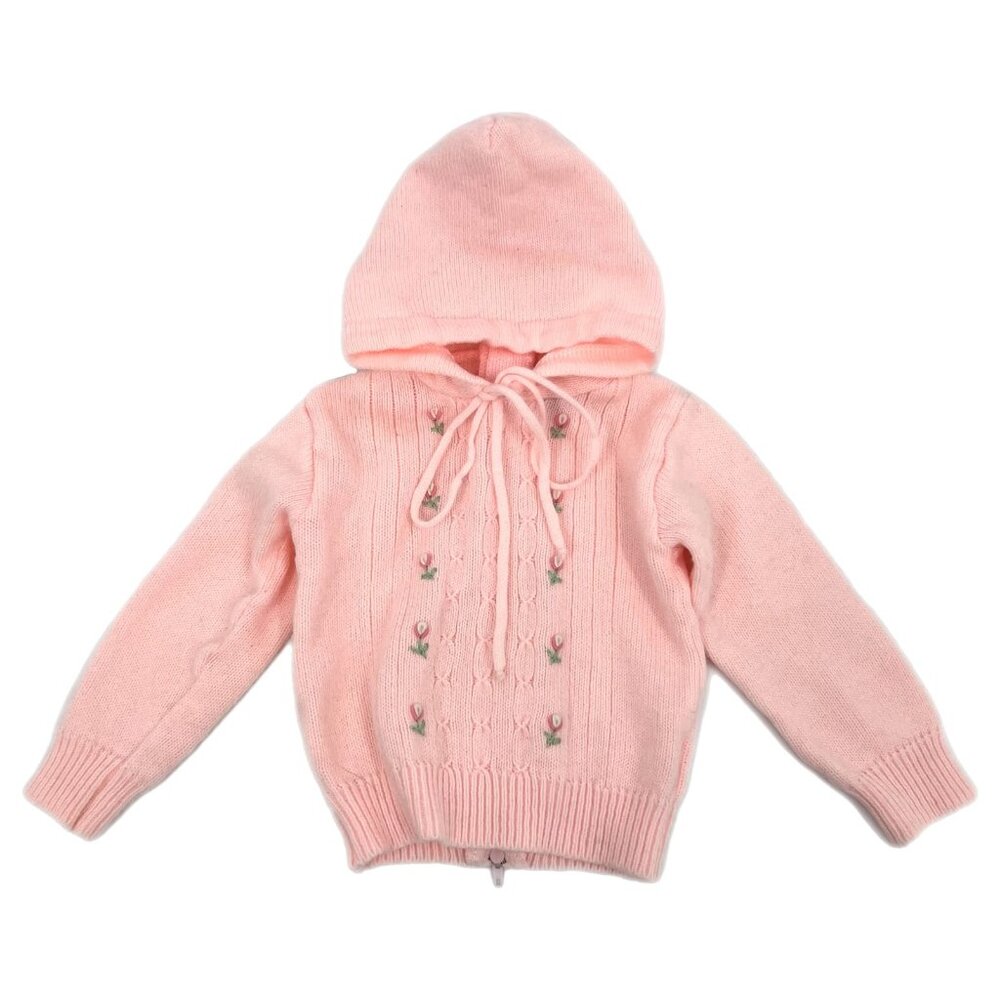 Full Fashion Grand Knitwear Vintage Pink Embroidered Hooded Sweater | 18M